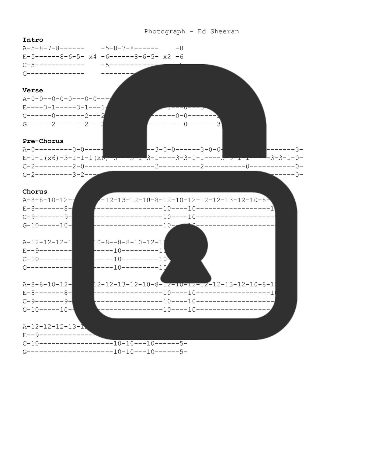 &quot;Photograph - Ed Sheeran&quot; Fingerstyle Ukulele Tab Sheet
