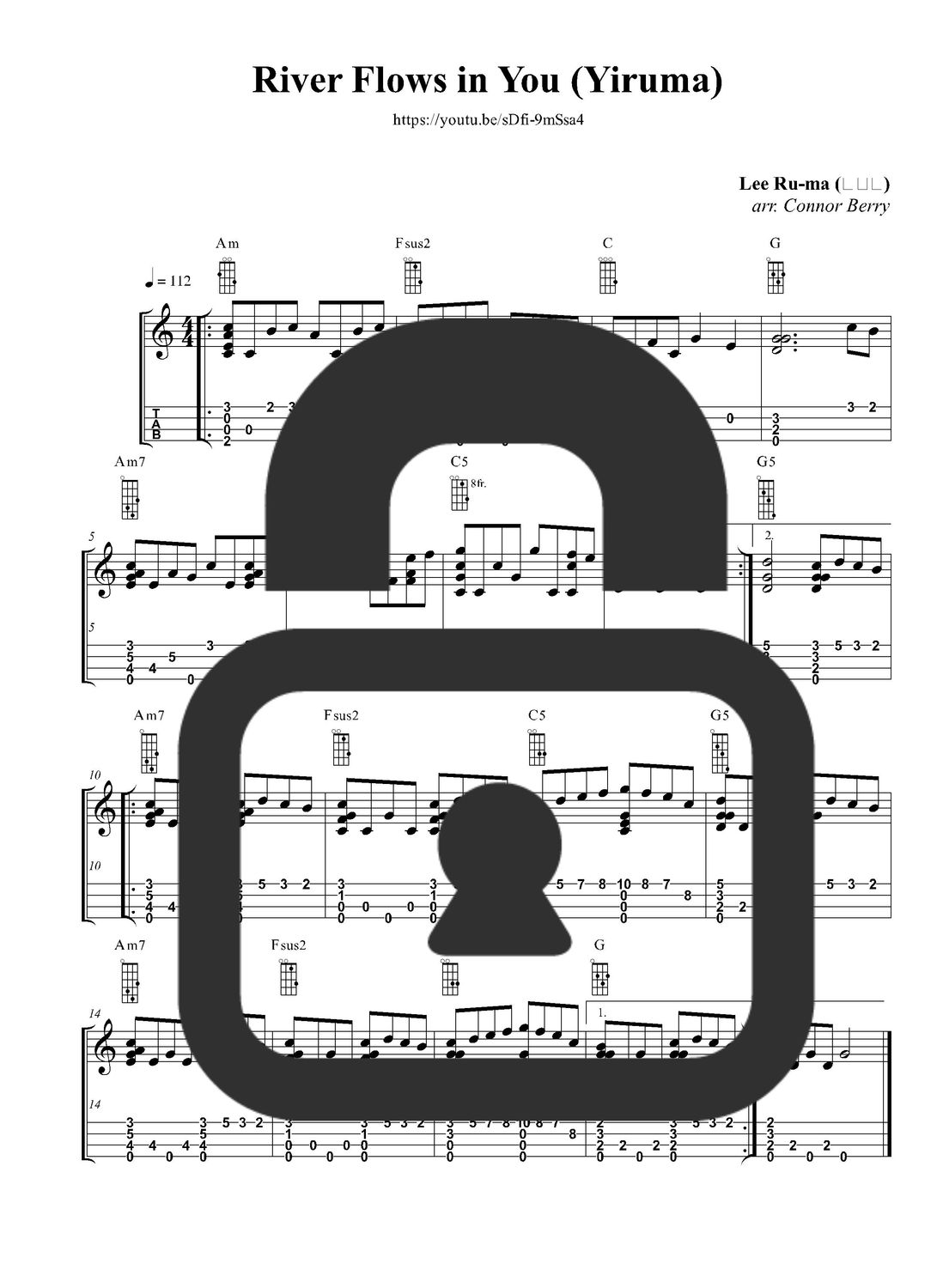 &quot;River Flows in You - Yiruma&quot; Fingerstyle Ukulele Tab Sheet