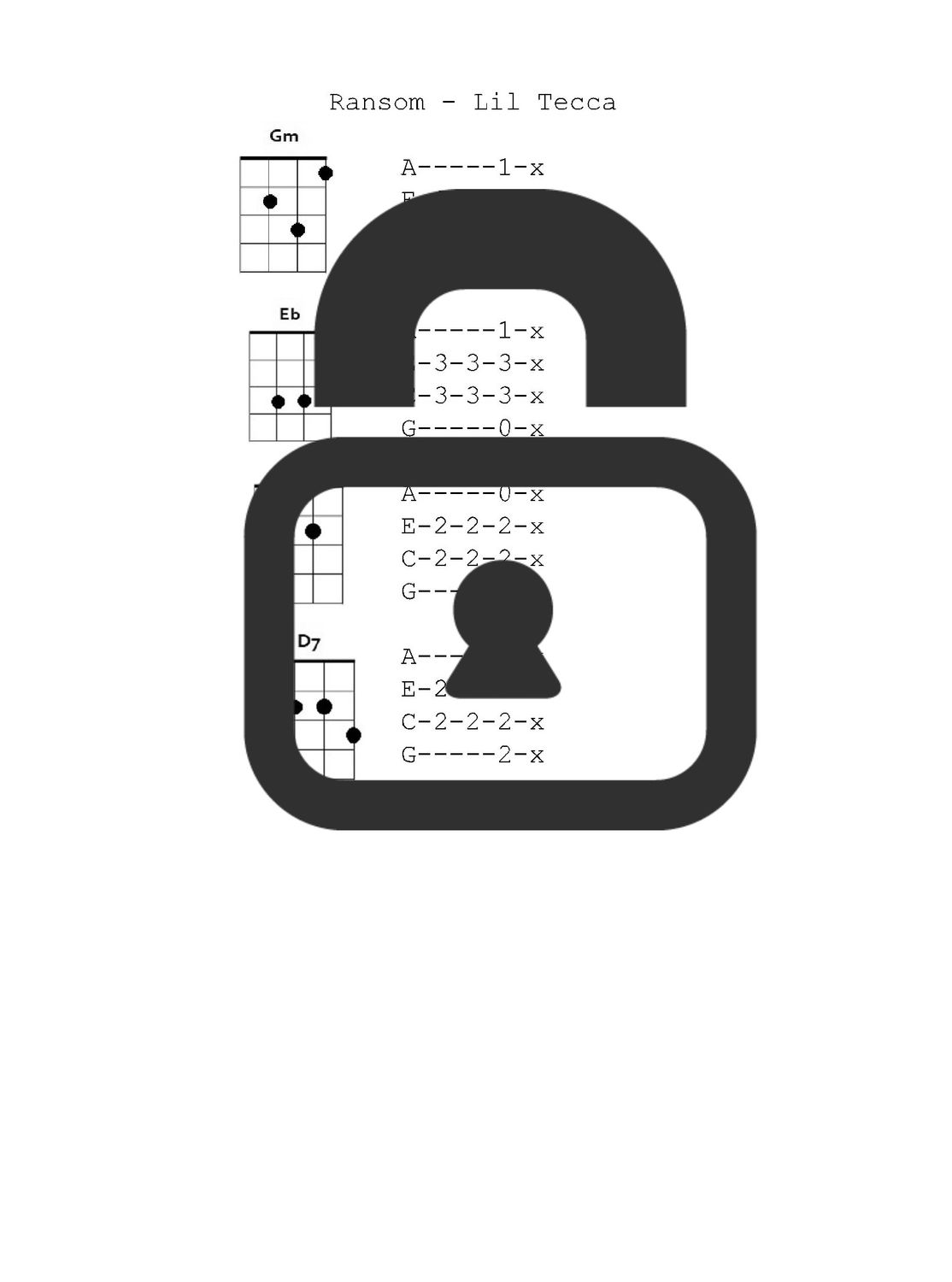 &quot;Ransom - Lil Tecca&quot; Fingerstyle Ukulele Tab Sheet