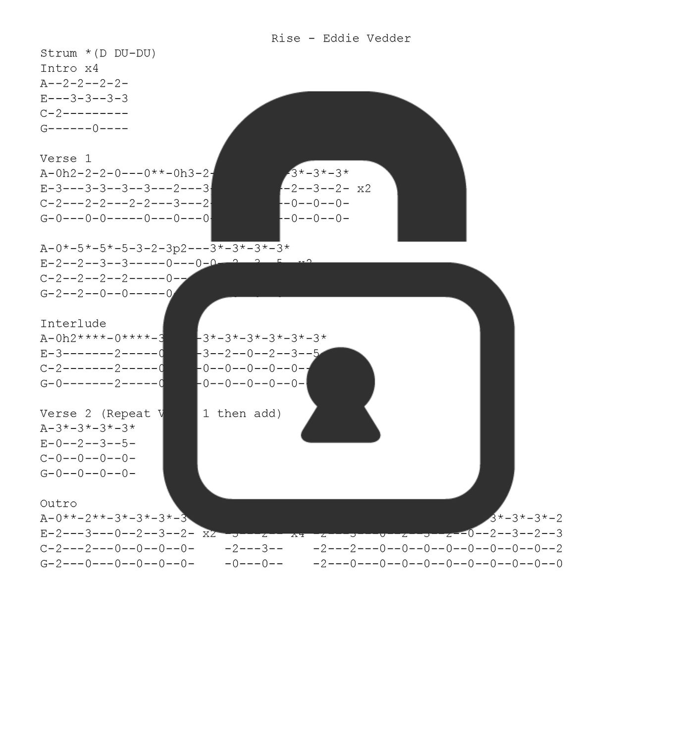 &quot;Rise - Eddie Vedder&quot; Fingerstyle Ukulele Tab Sheet