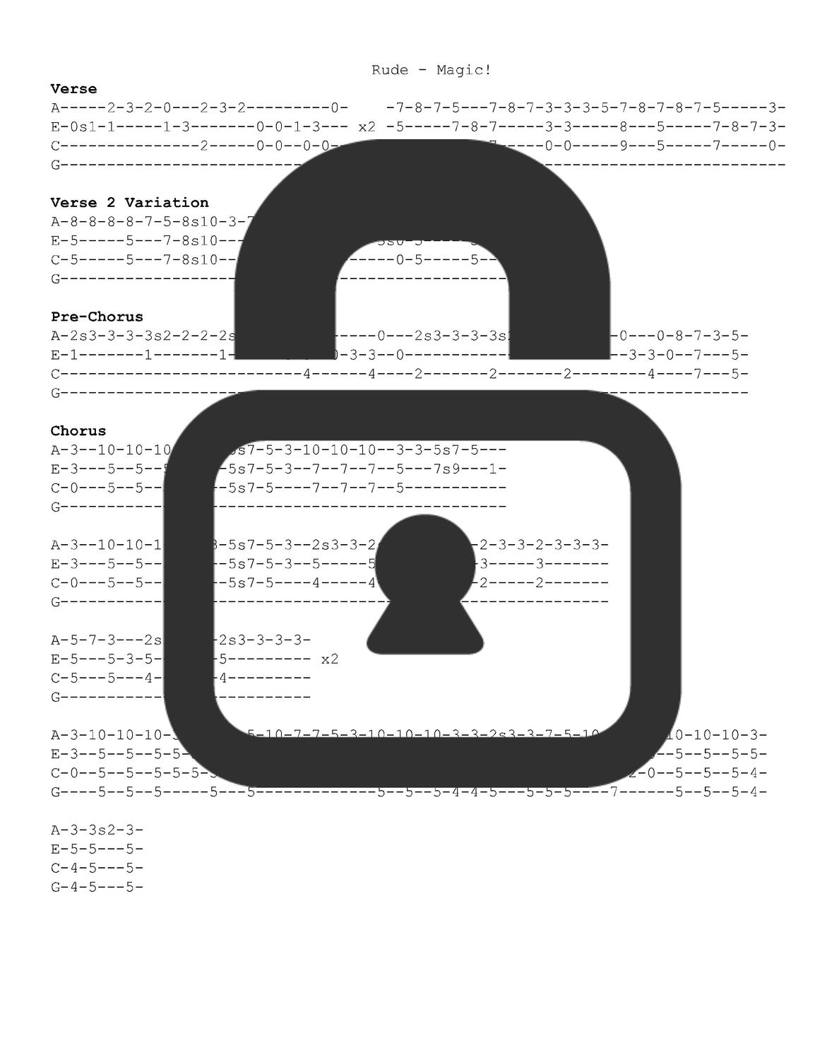 &quot;Rude - MAGIC!&quot; Fingerstyle Ukulele Tab Sheet