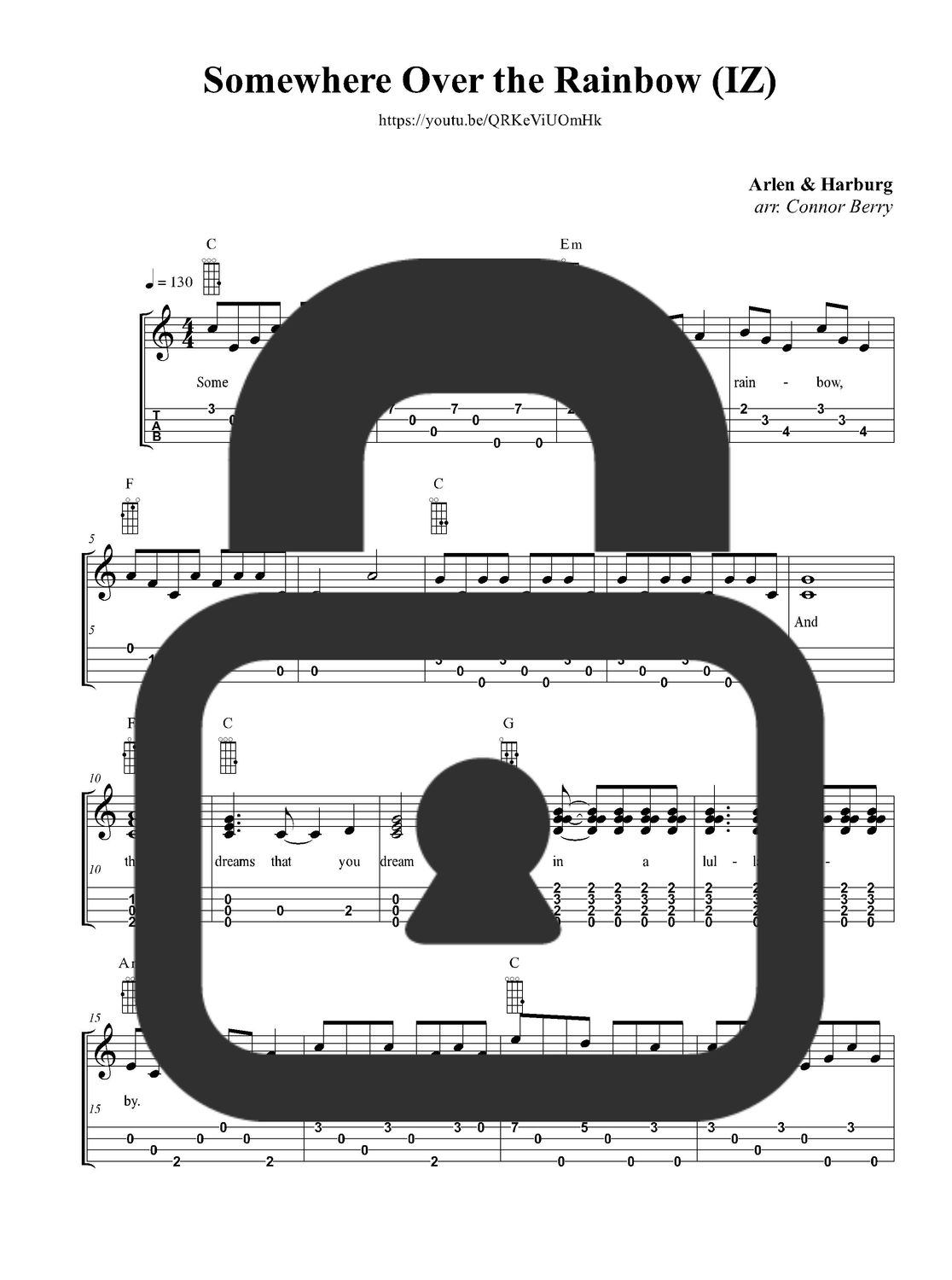 &quot;Somewhere Over the Rainbow - Israel Kamakawiwo&#39;ole&quot; Fingerstyle Ukulele Tab Sheet
