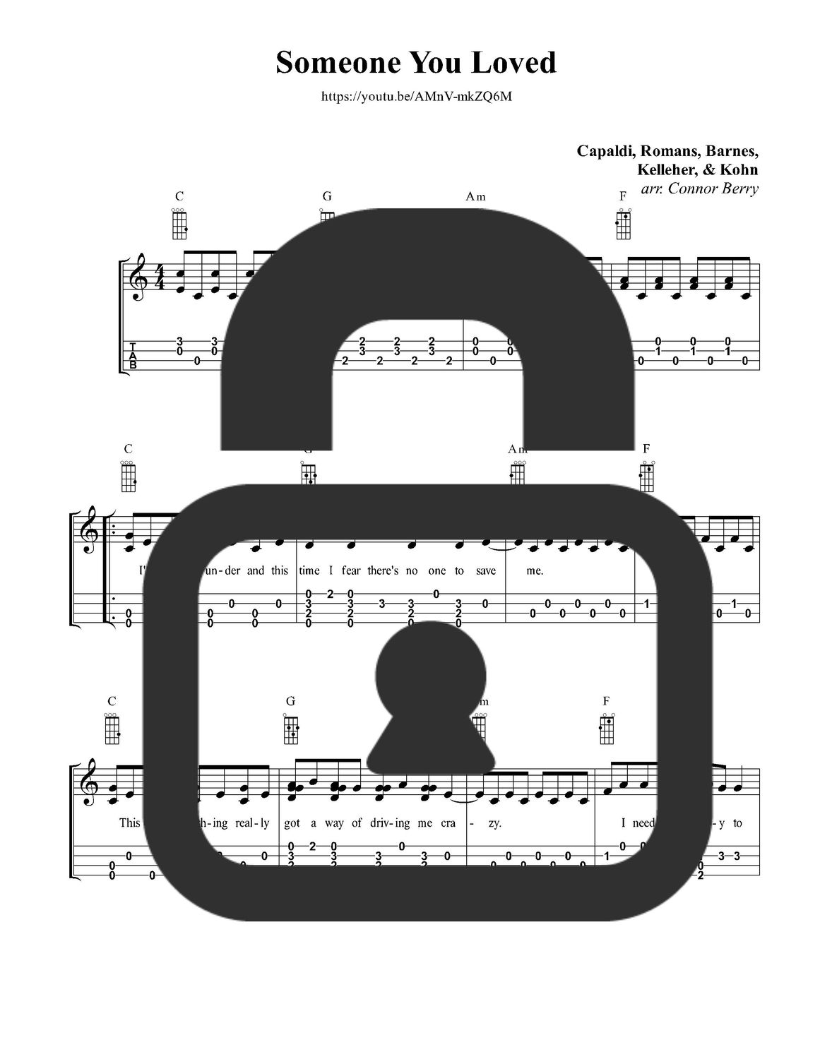 &quot;Someone you Loved - Lewis Capaldi&quot; Fingerstyle Ukulele Tab Sheet