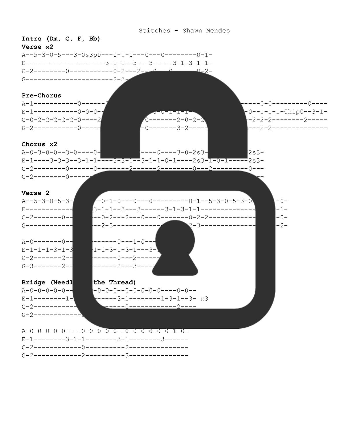 &quot;Stitches - Shawn Mendes&quot; Fingerstyle Ukulele Tab Sheet