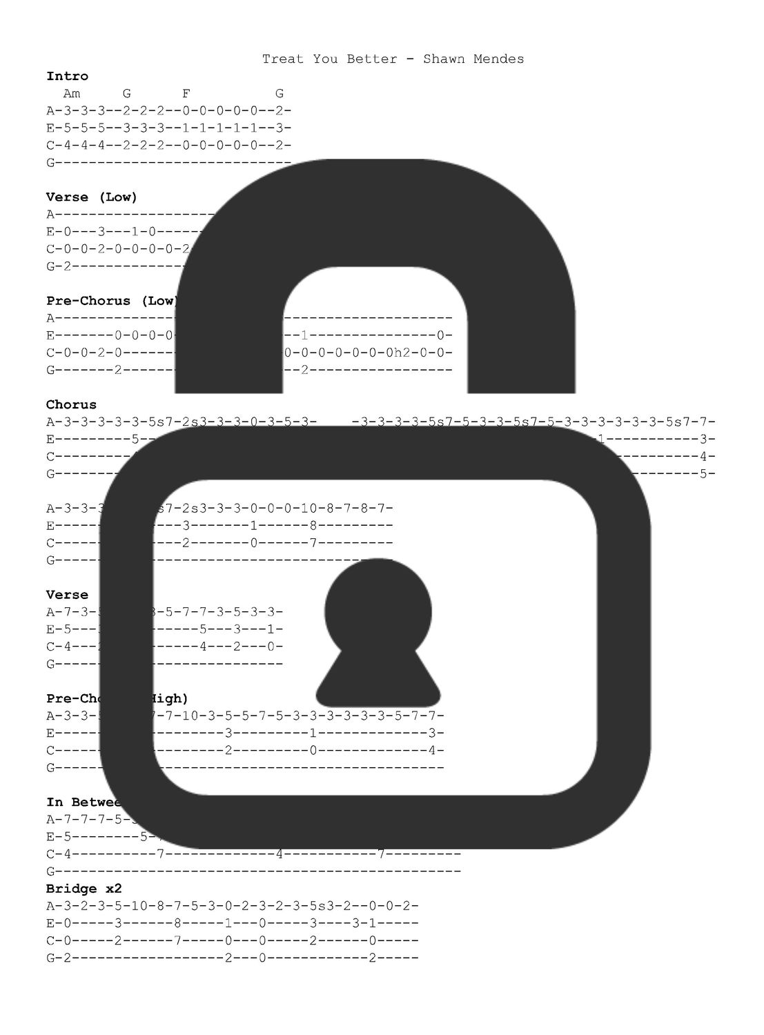 &quot;Treat You Better - Shawn Mendes&quot; Fingerstyle Ukulele Tab Sheet