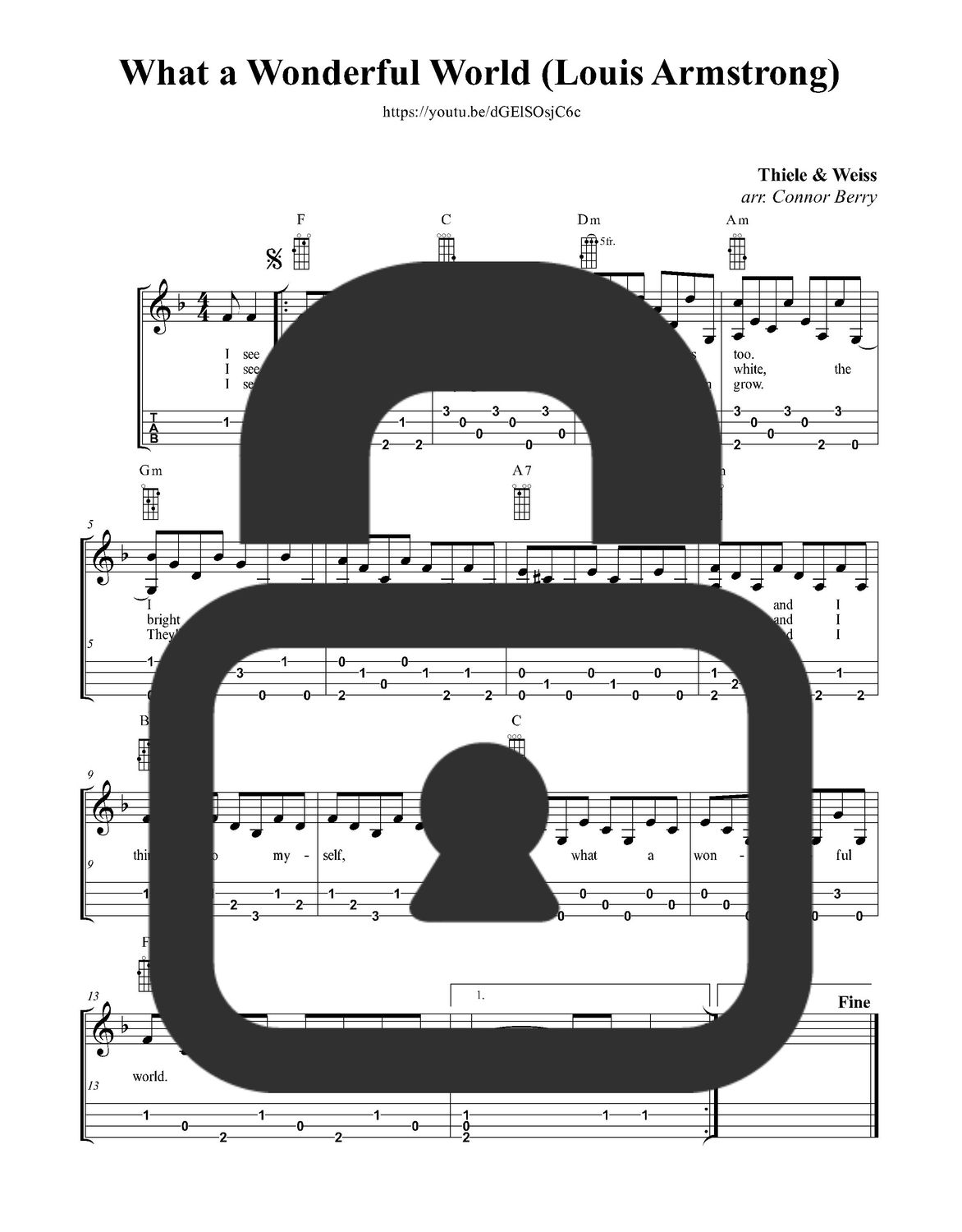 &quot;What a Wonderful World - Louis Armstrong&quot; Fingerstyle Ukulele Tab Sheet