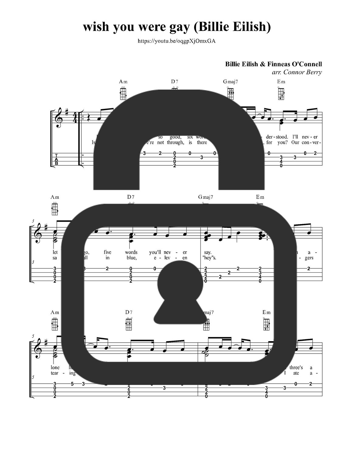 &quot;wish you were gay - Billie Eilish&quot; Fingerstyle Ukulele Tab Sheet