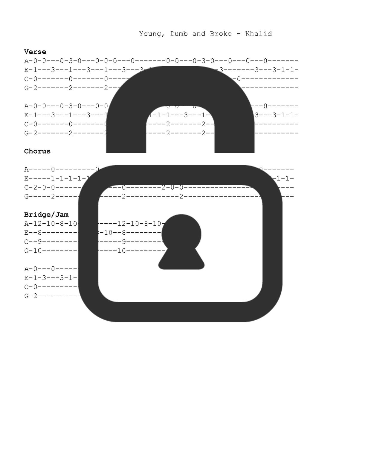 &quot;Young, Dumb and Broke - Khalid&quot; Fingerstyle Ukulele Tab Sheet