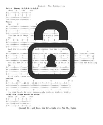 &quot;Zombie - The Crannberries&quot; Fingerstyle Ukulele Tab Sheet
