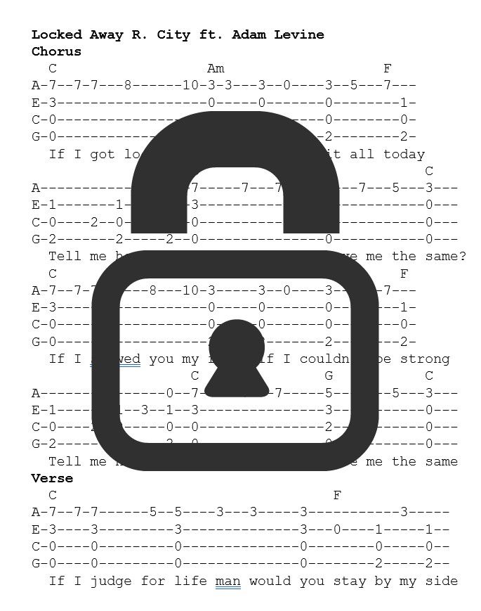 &quot;Locked Away - R. City ft. Adam Levine&quot; Fingerstyle Ukulele Tab Sheet