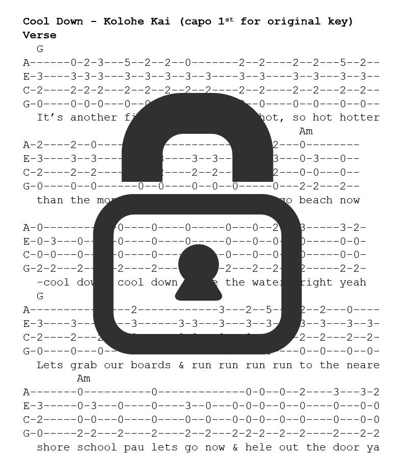 &quot;Cool Down - Kolohe Kai&quot; Fingerstyle Ukulele Tab Sheet