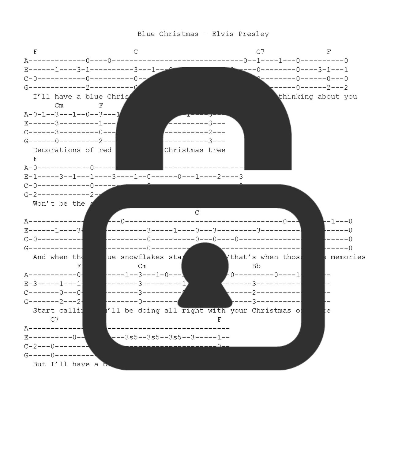 &quot;Blue Christmas&quot; Fingerstyle Ukulele Tab Sheet