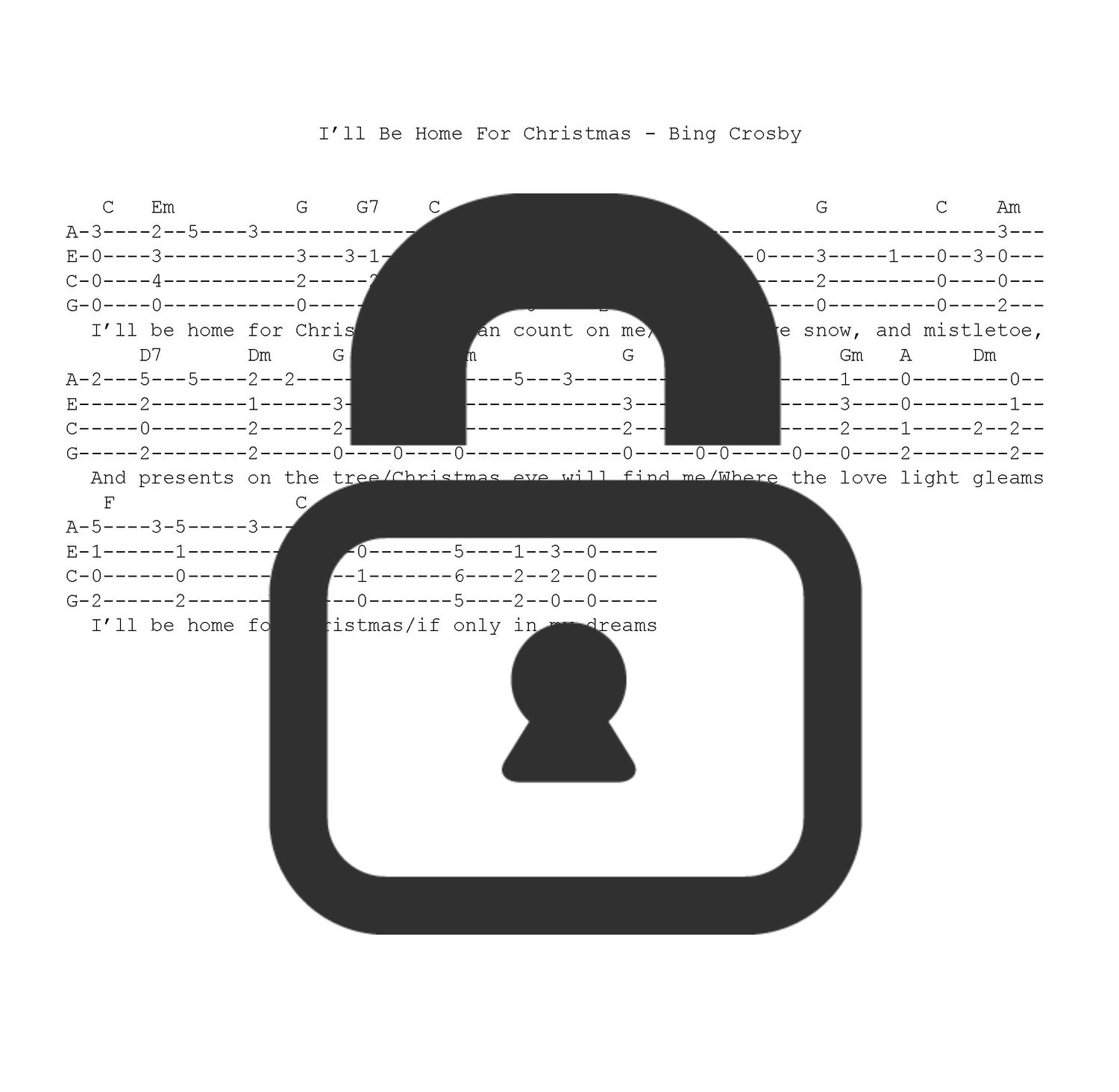 &quot;I&#39;ll Be Home For Christmas&quot; Fingerstyle Ukulele Tab Sheet
