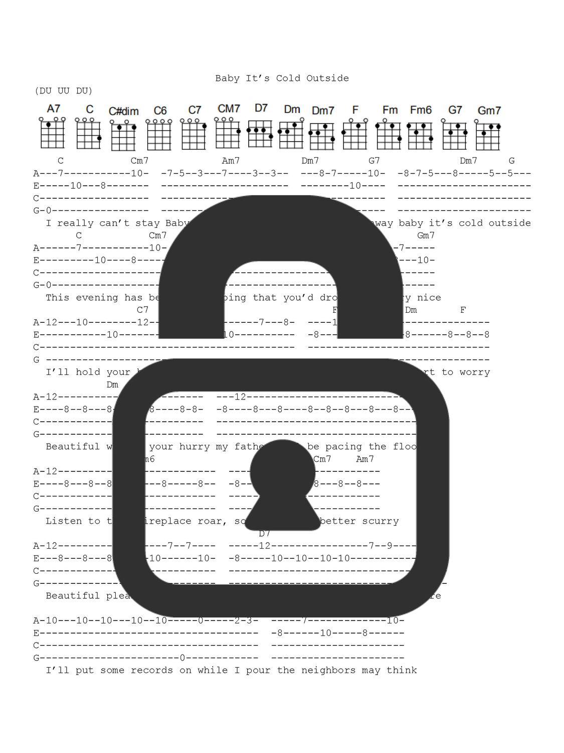 &quot;Baby It&#39;s Cold Outside&quot; Fingerstyle Ukulele Tab Sheet