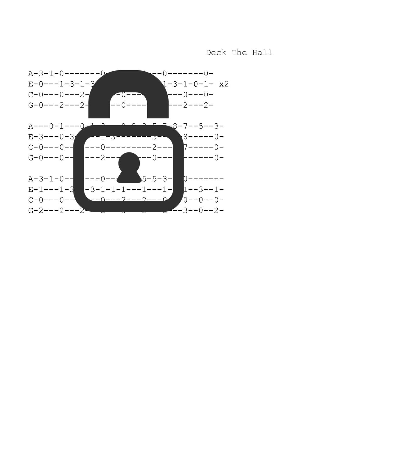 &quot;Deck the Hall&quot; Fingerstyle Ukulele Tab Sheet