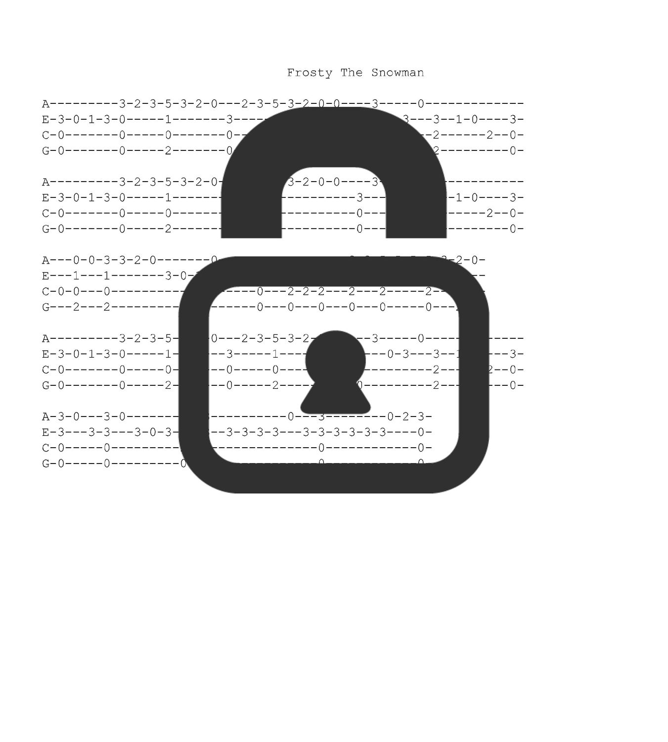 &quot;Frosty the Snowman&quot; Fingerstyle Ukulele Tab Sheet
