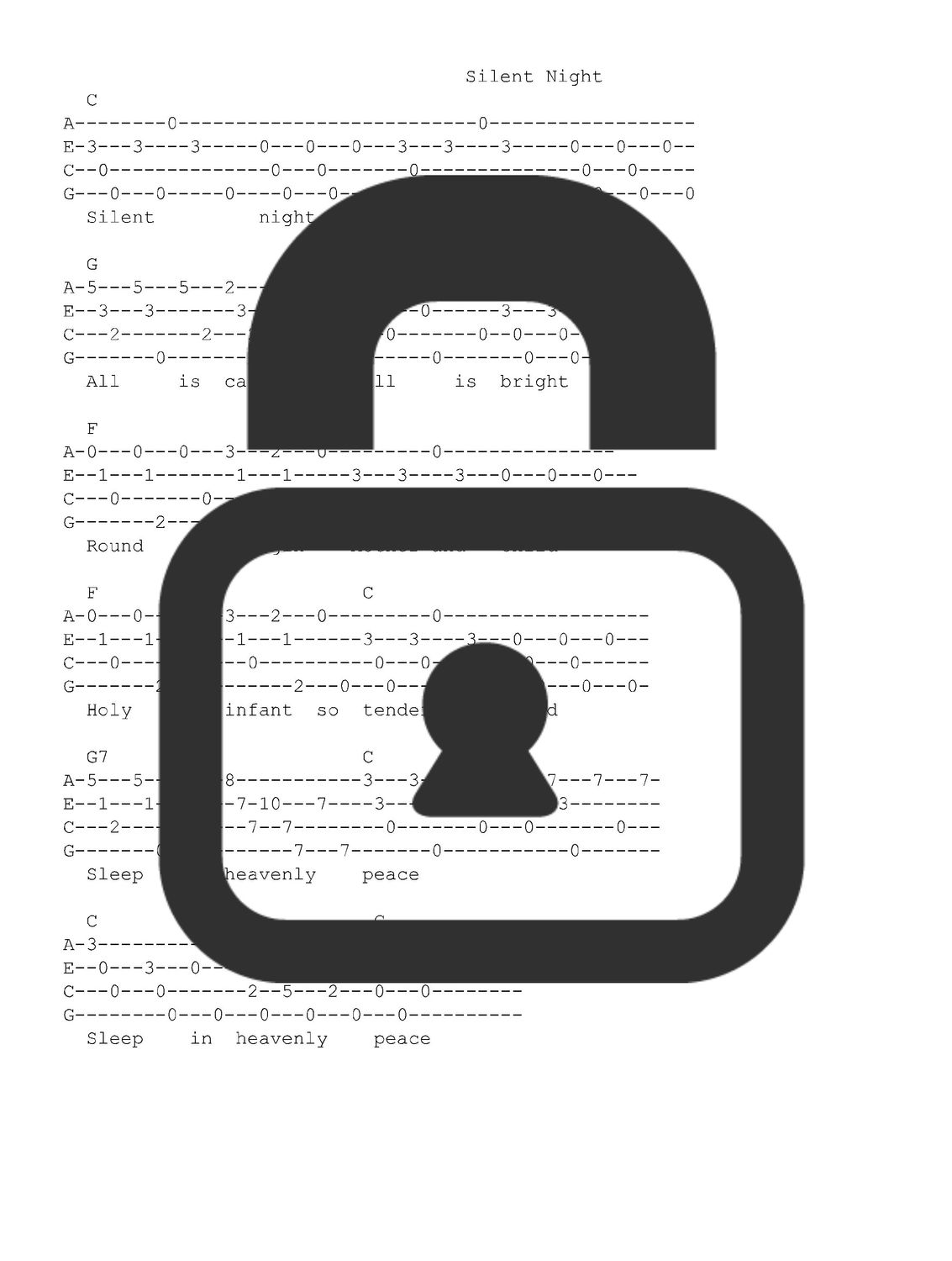 &quot;Silent Night Variation&quot; Fingerstyle Ukulele Tab Sheet