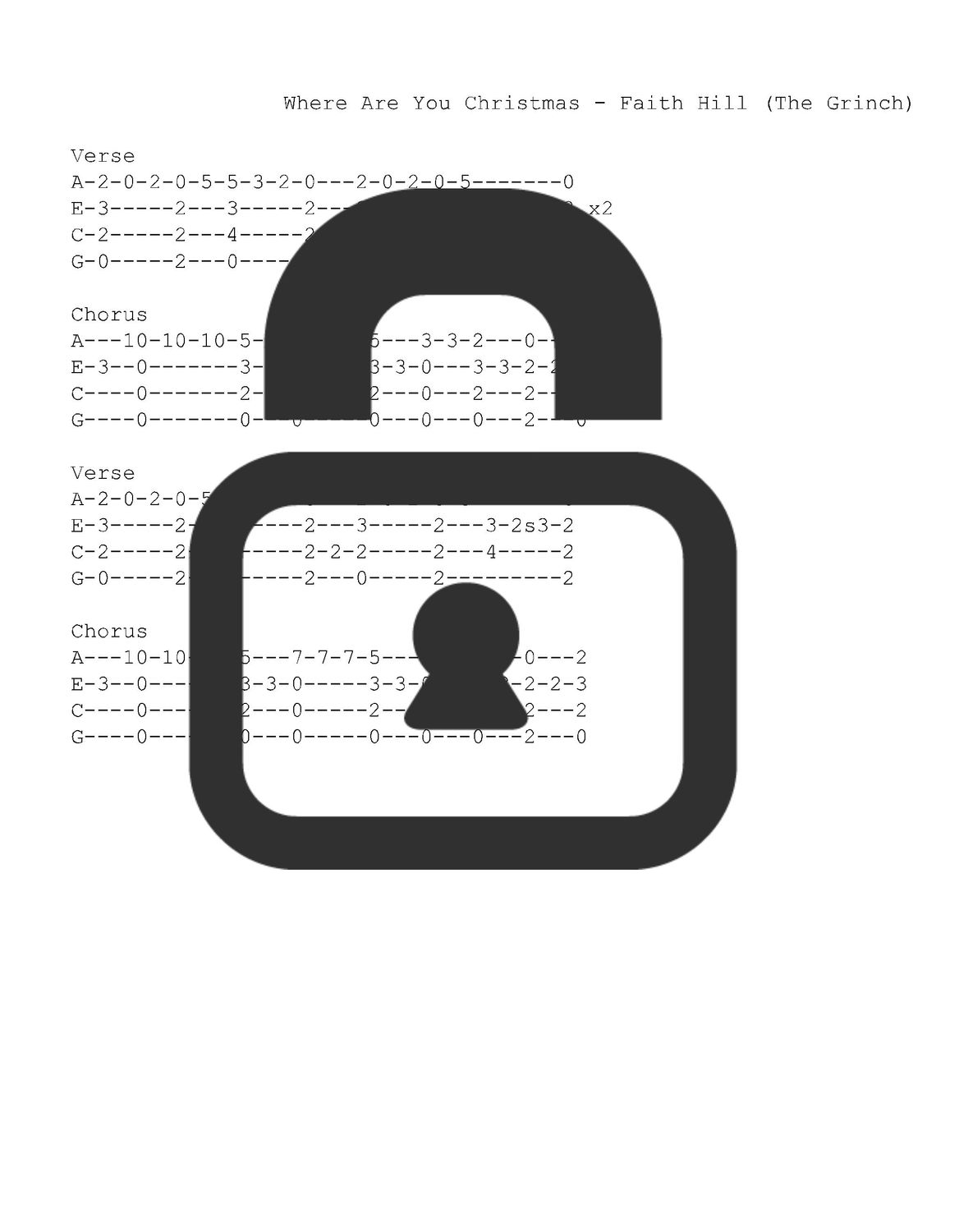 &quot;Where Are You Christmas&quot; Fingerstyle Ukulele Tab Sheet