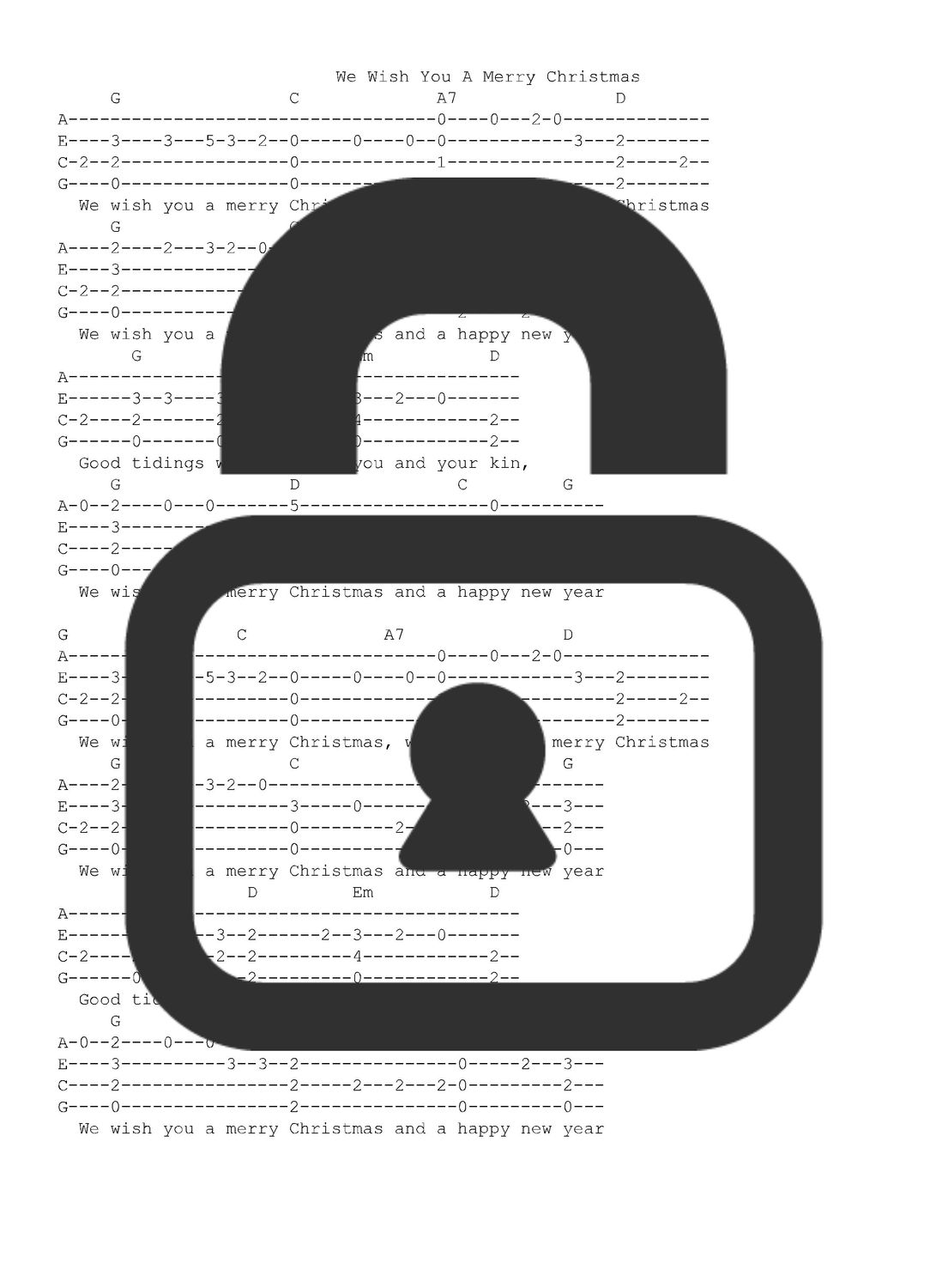 &quot;We Wish You a Merry Christmas&quot; Fingerstyle Ukulele Tab Sheet