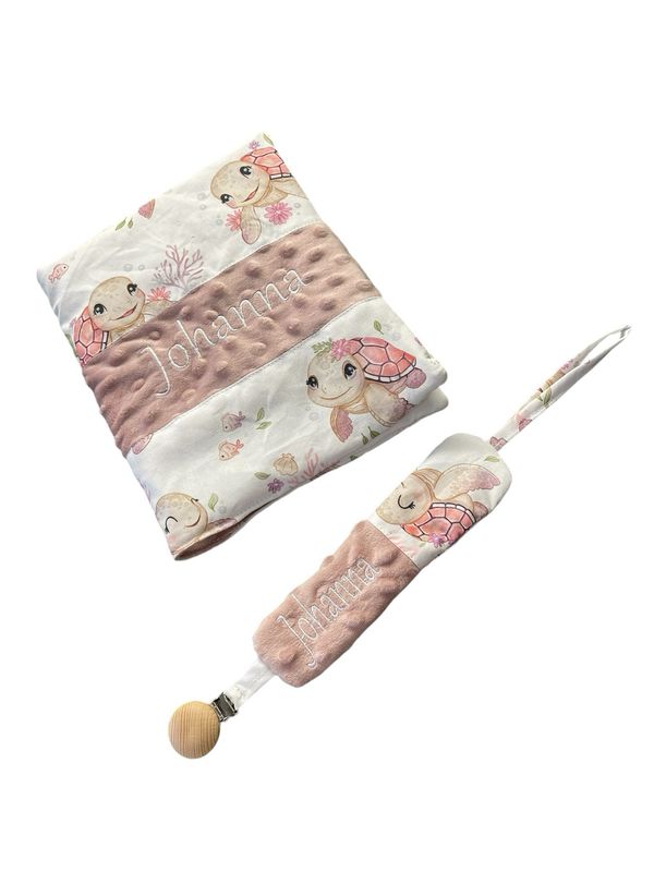 Attache tétine tortue rose