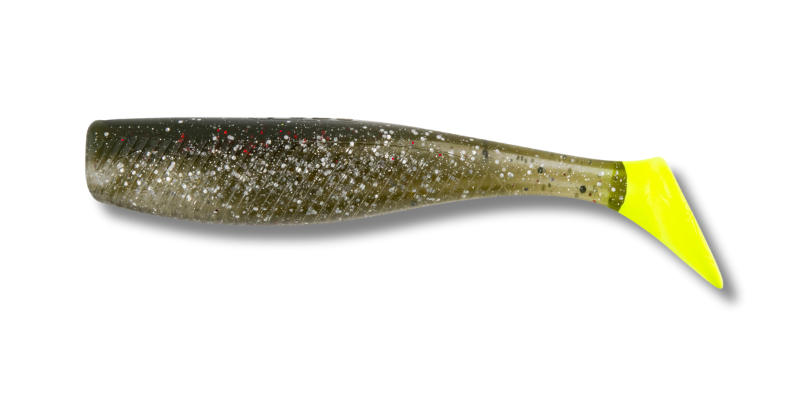 09 Quiver Shad Chicken on a Chain/Chart Tail 3 inch 6/pk with 1/8 oz Vudu Jig Head