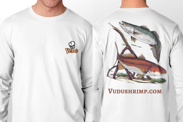 Vudu - RED FISH -TROUT White- Long Sleeve 2 XL