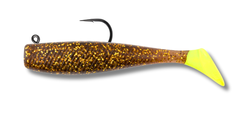 03 Vudu Rigged Quiver Shad Rootbeer/Chart 3 inch 1/8 oz 2/pk