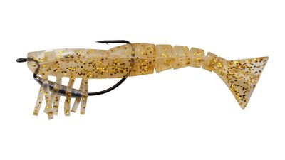 06 Vudu Weedless Shrimp Gold Glitter  3.5 inch 1/8 oz 2/pk
