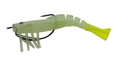 04 Vudu Weedless Shrimp Glow Chartreuse 3.5 inch 1/8 oz 2/pk