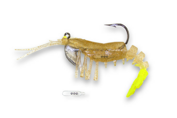 43 Vudu Shrimp Rattler Gold Flake/Chart Tail 3.5 inch 1/4 oz (2/pk) DISCONTINUED