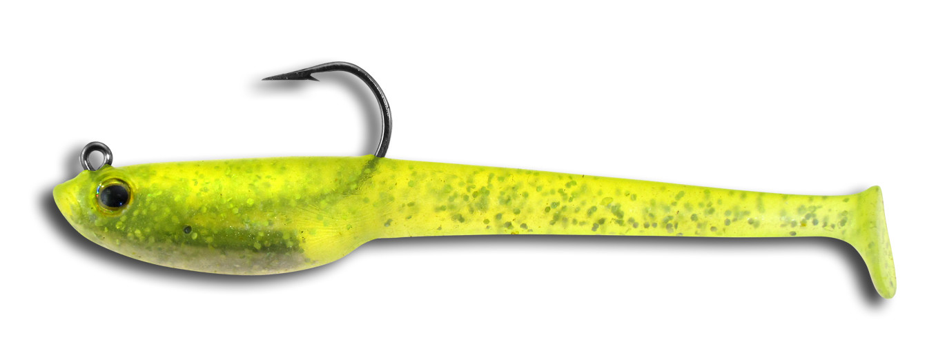 02 Vudu Eel Chartreuse Flake 4 inch 1/4 oz (2/pk) DISCONTINUED