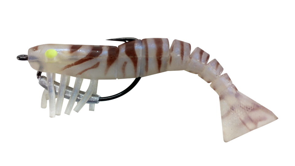 02 Vudu Weedless Shrimp Tiger 3.5 inch 1/8 oz 2/pk