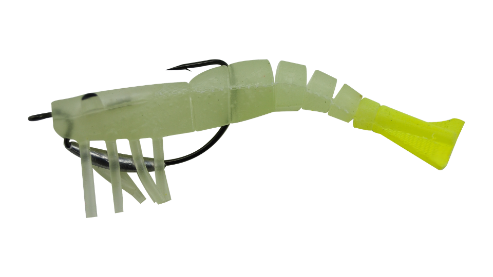 04 Vudu Weedless Shrimp Glow Chartreuse 3.5 inch 1/8 oz 2/pk