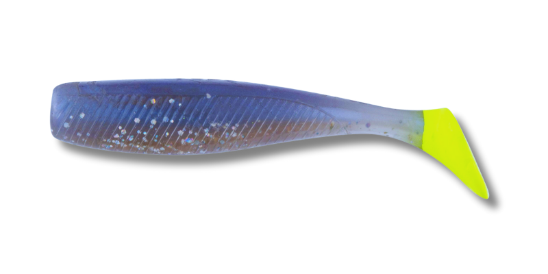 08 Quiver Shad Opening Night/Chart Tail 3 inch 6/pk with 1/8 oz Vudu Jig Head