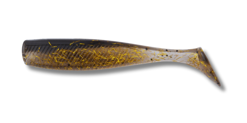 01 Quiver Shad Gold Rush 4 inch 5/pk with 1/4 oz Vudu Jig Head