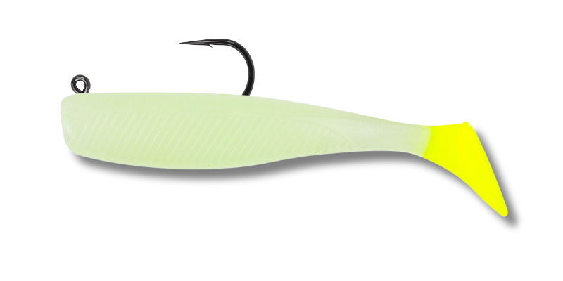 06 Vudu Rigged Quiver Shad Glow/Chart 4 inch 1/4 oz 2/pk
