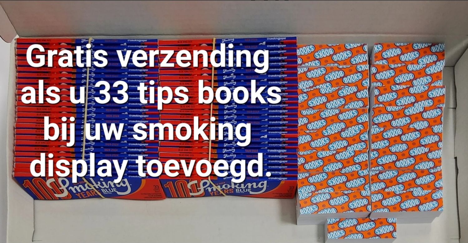 33 Tip boekjes (a 50 vel) bij uw Smoking bestelling = Gratis verzending.