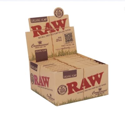 Raw Organic Hemp Connoisseur King Size Slim Leaves &amp; Tips display (24 stuks)