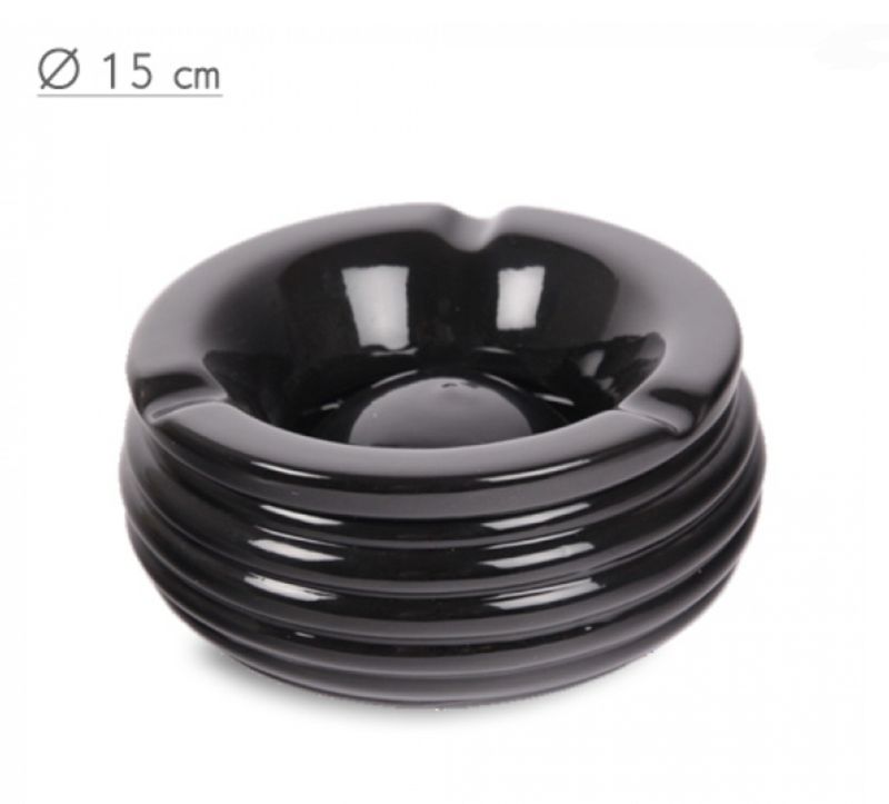 Keramiek Asbak 150mm - Ribbel - Zwart