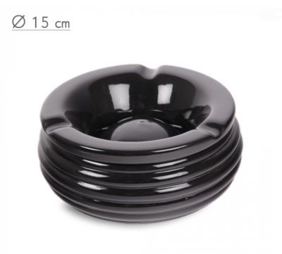 Keramiek Asbak 150mm - Ribbel - Zwart
