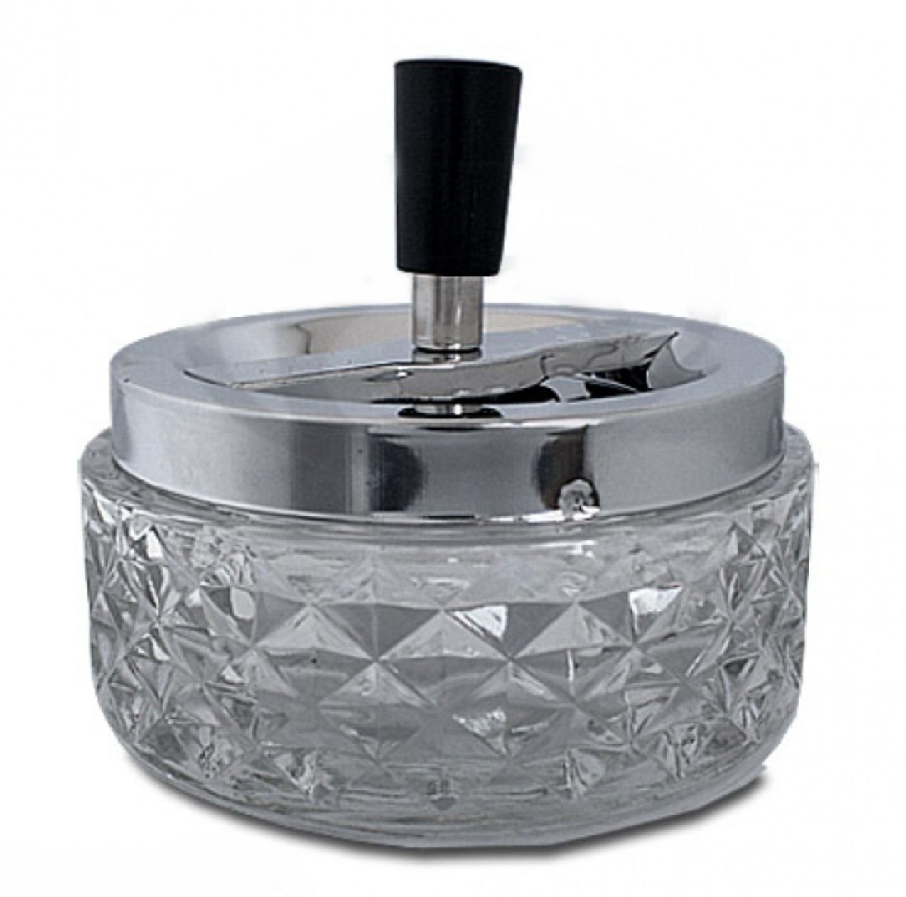 Draai-asbak 120mm - Rond - Glas - Chrome/Transparant