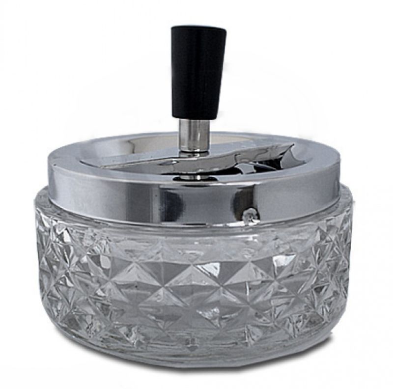 Draai-asbak 120mm - Rond - Glas - Chrome/Transparant