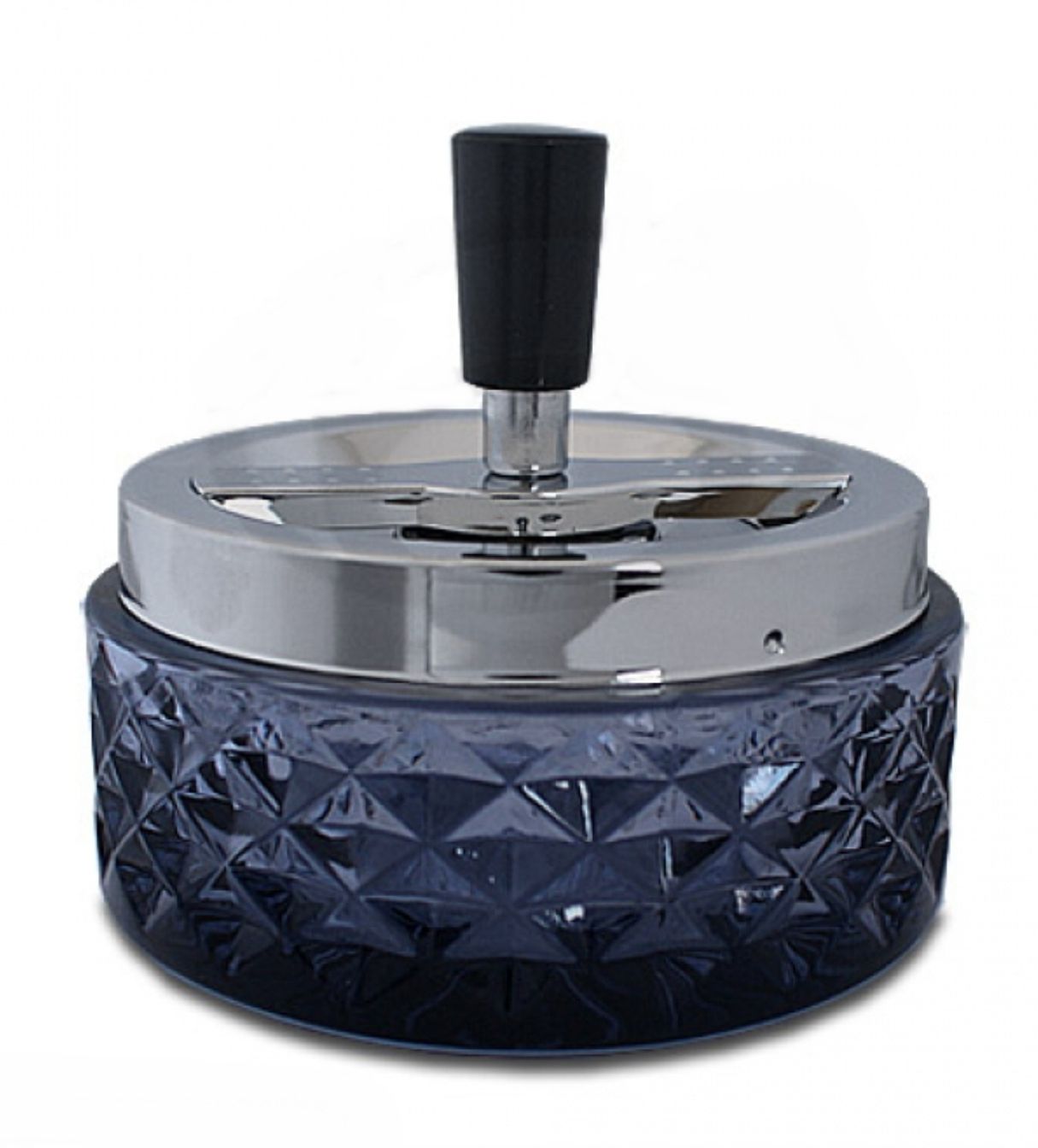 Draai-asbak 120mm - Rond - Glas - Chrome/Zwart