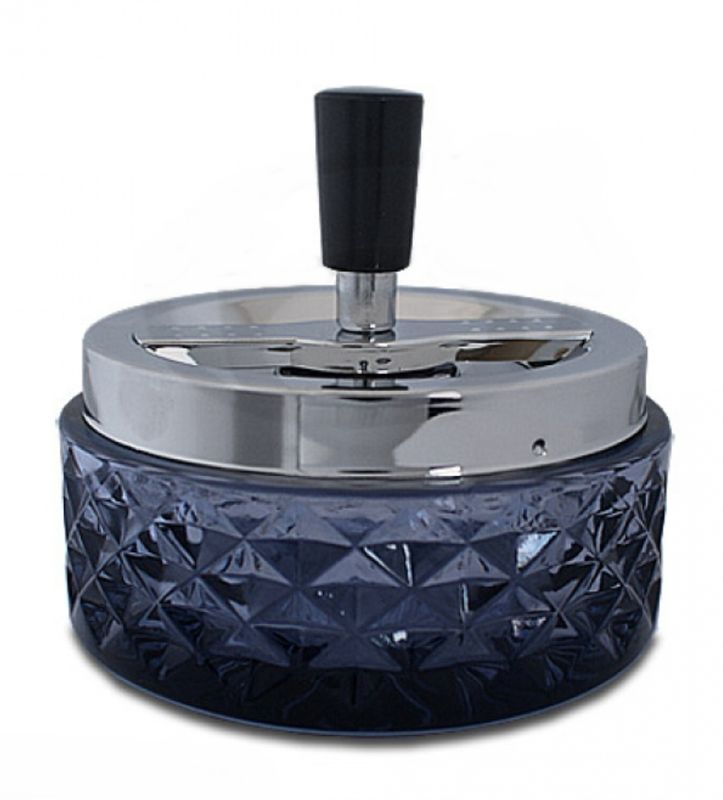 Draai-asbak 120mm - Rond - Glas - Chrome/Zwart
