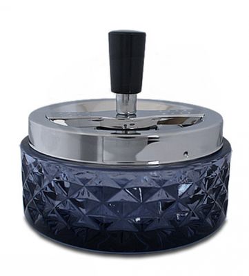 Draai-asbak 120mm - Rond - Glas - Chrome/Zwart