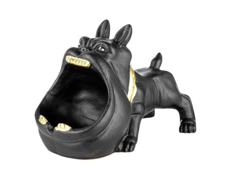 Keramieke Asbak Dog standing, brown with gold teeth