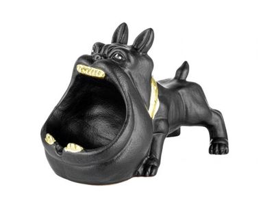 Keramieke Asbak Dog standing, brown with gold teeth