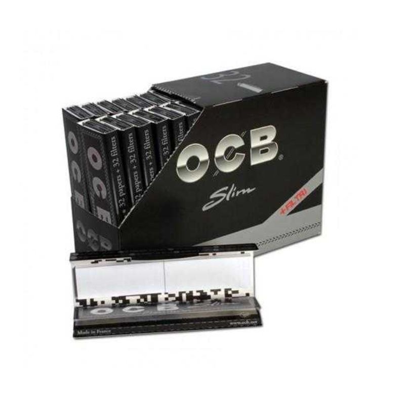 OCB premium slim paper + filter tips boekje 32 vloeitjes + 32 tips Display ( 32 stuks)