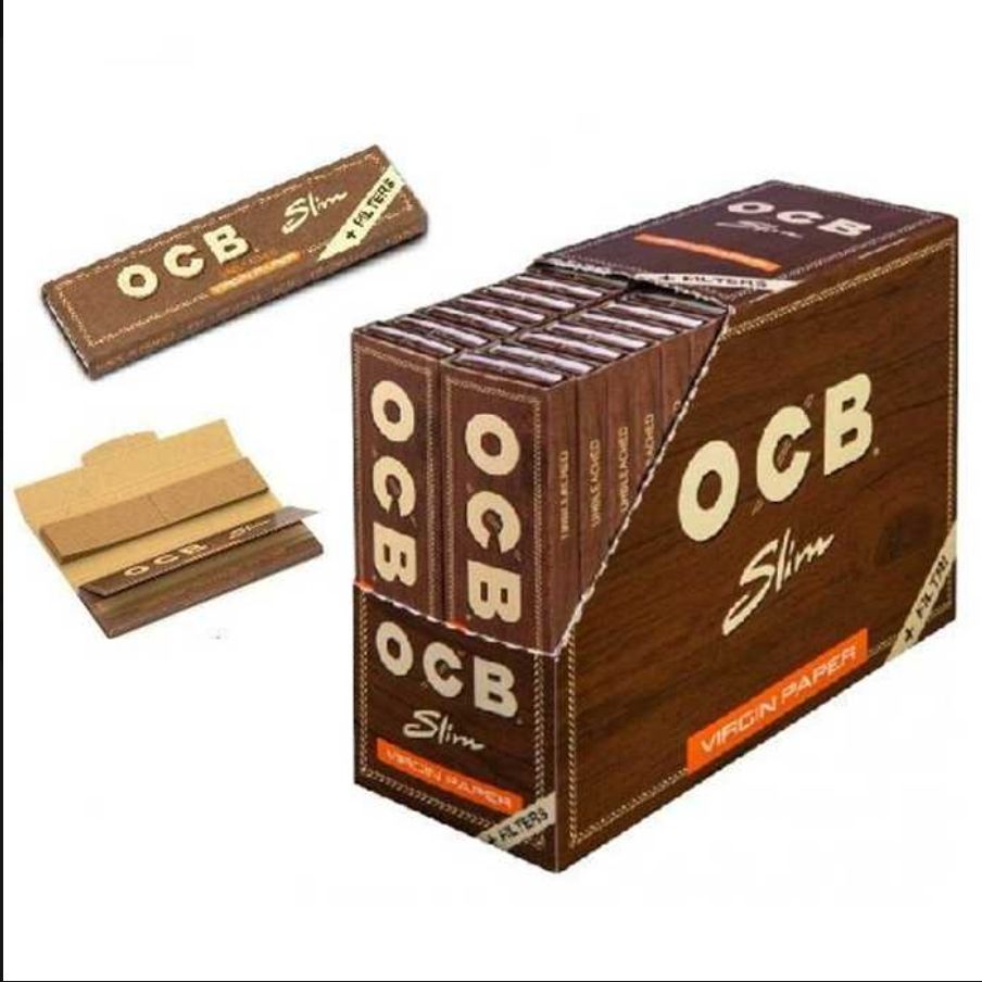 OCB virgin slim paper + filter tips boekje 32 vloeitjes + 32 tips Display ( 32 stuks)