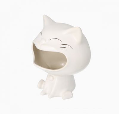 Keramieke Asbak cat, white ceramic, 10x8.5x 12cm